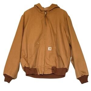 Carhartt Men's Duck Jacket J131 BRN Thermal Lined Hooded Coat Sz M Workwear